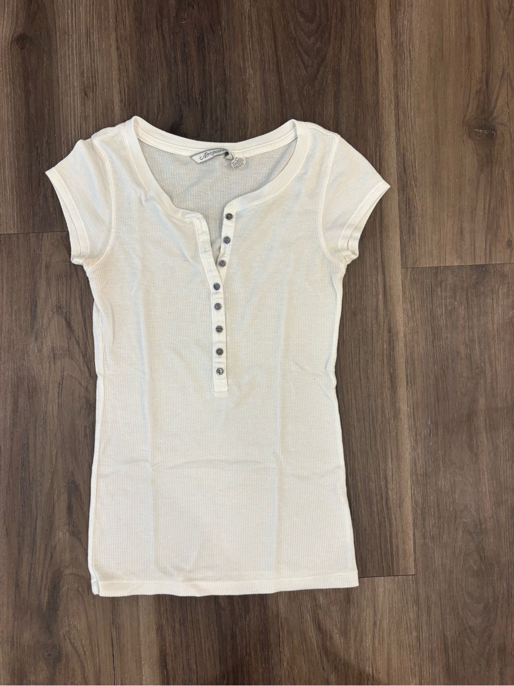 Aeropostale Cream Ribbed Short Sleeve Henley Top